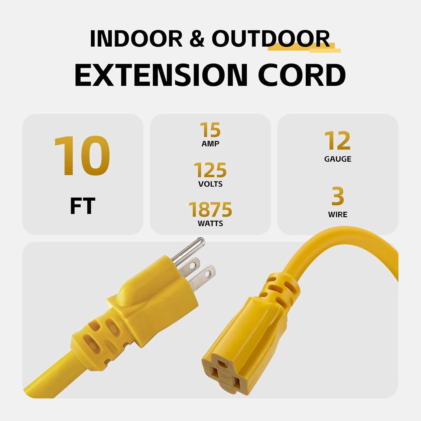 Cable extensión exterior 10ft 12/3 amarillo 3 clavijas