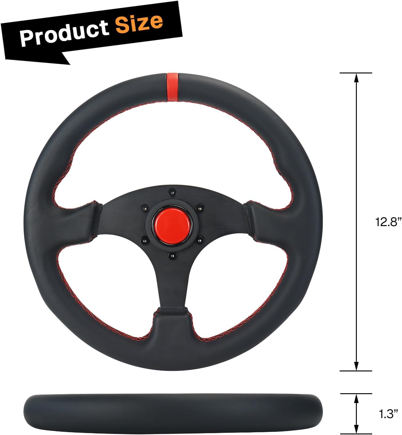 Volante universal 13.8" cuero negro 6 pernos botón