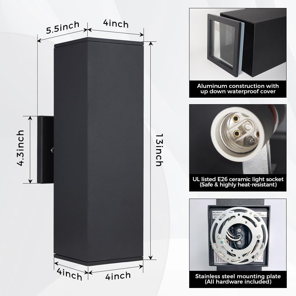 2 Lámparas pared aluminio exterior 13pulg enchufes E26