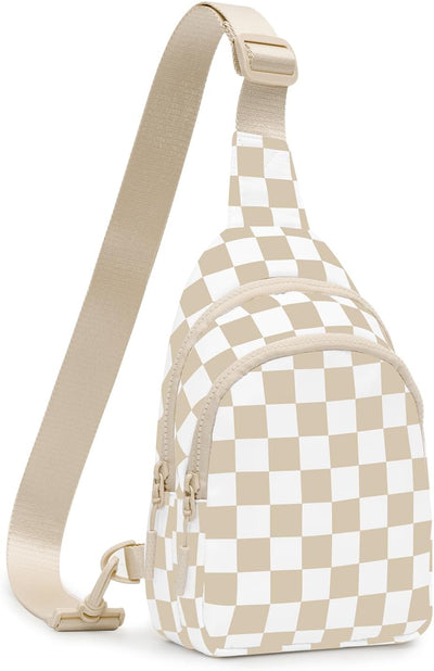Bolsa cruzada a cuadros ajustable impermeable para mujer beige