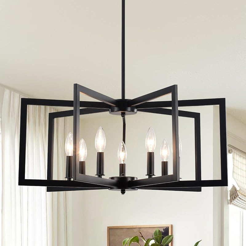 Candelabro 7 luces negro geométrico para comedor y sala