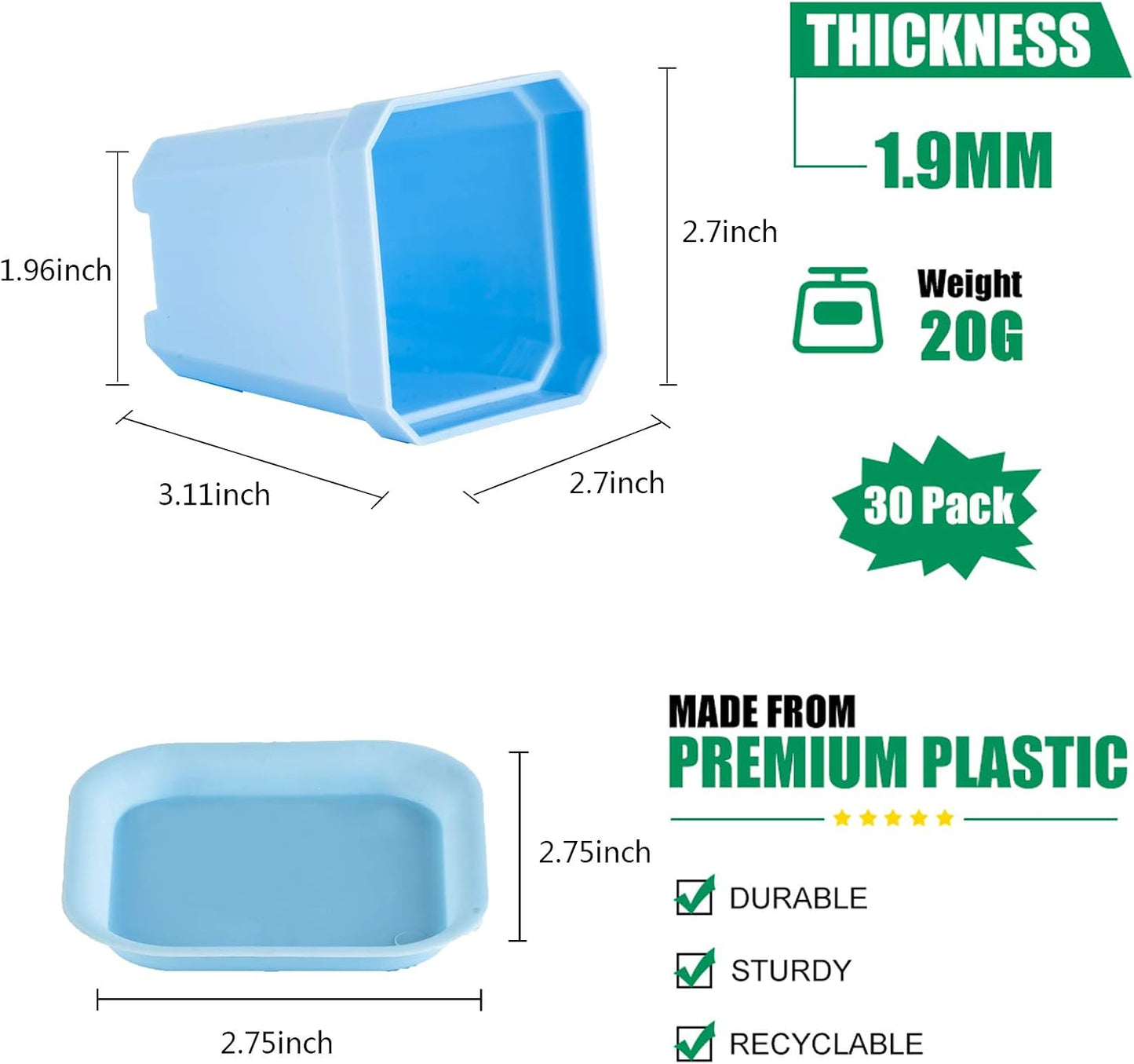 30 Macetas Plástico Grueso 3pulg Cuadradas Azul