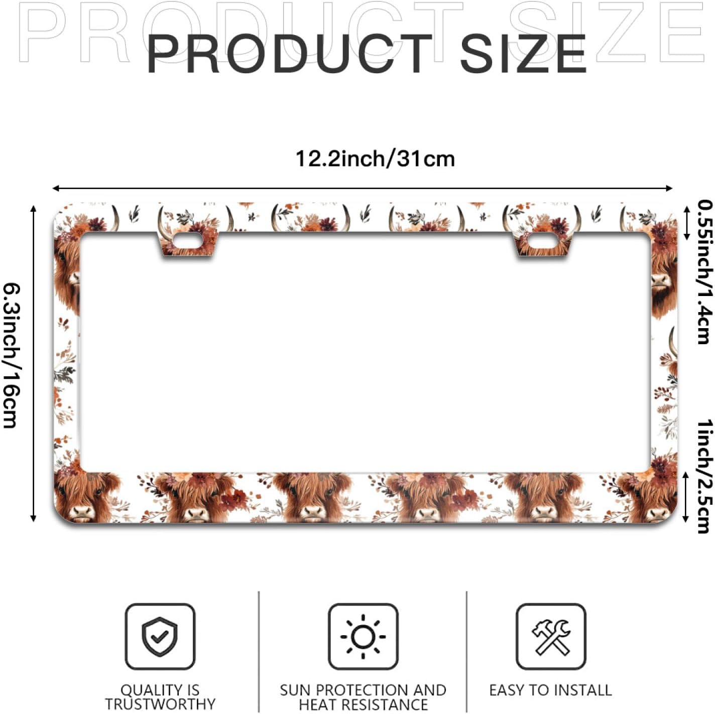Marco matrícula floral vaca aluminio 12x6pulg automóvil