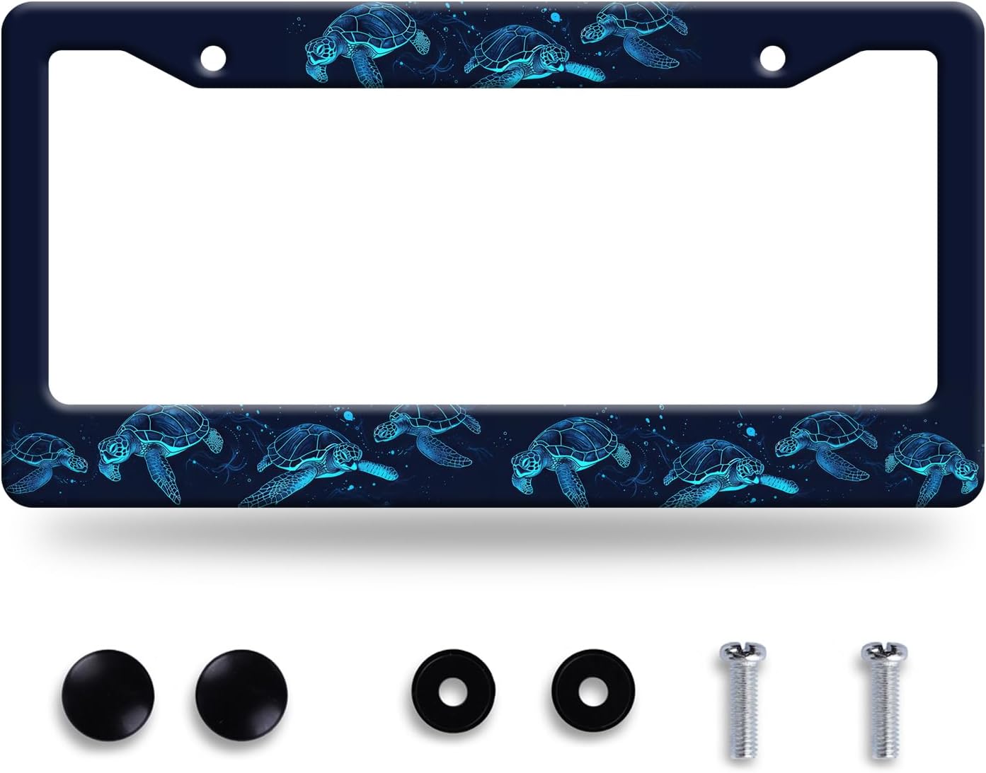 Marco matrícula tortuga azul acero inox soporte automóvil