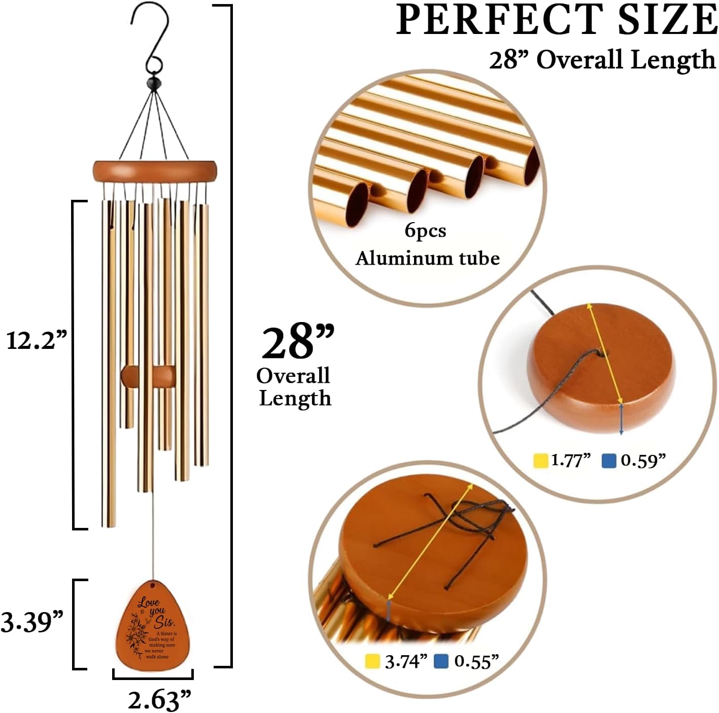 Campanas de viento para hermanas regalo cumpleaños 71cm