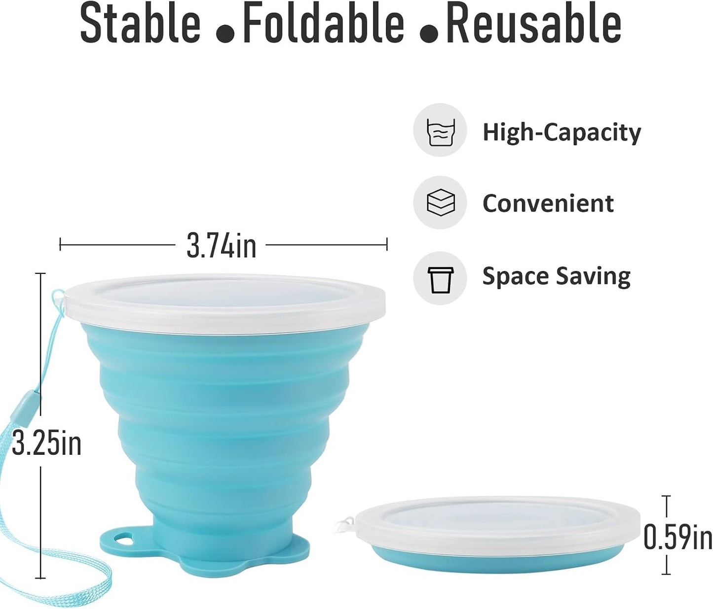Taza viaje plegable silicona set 4 con tapa reutilizable portátil