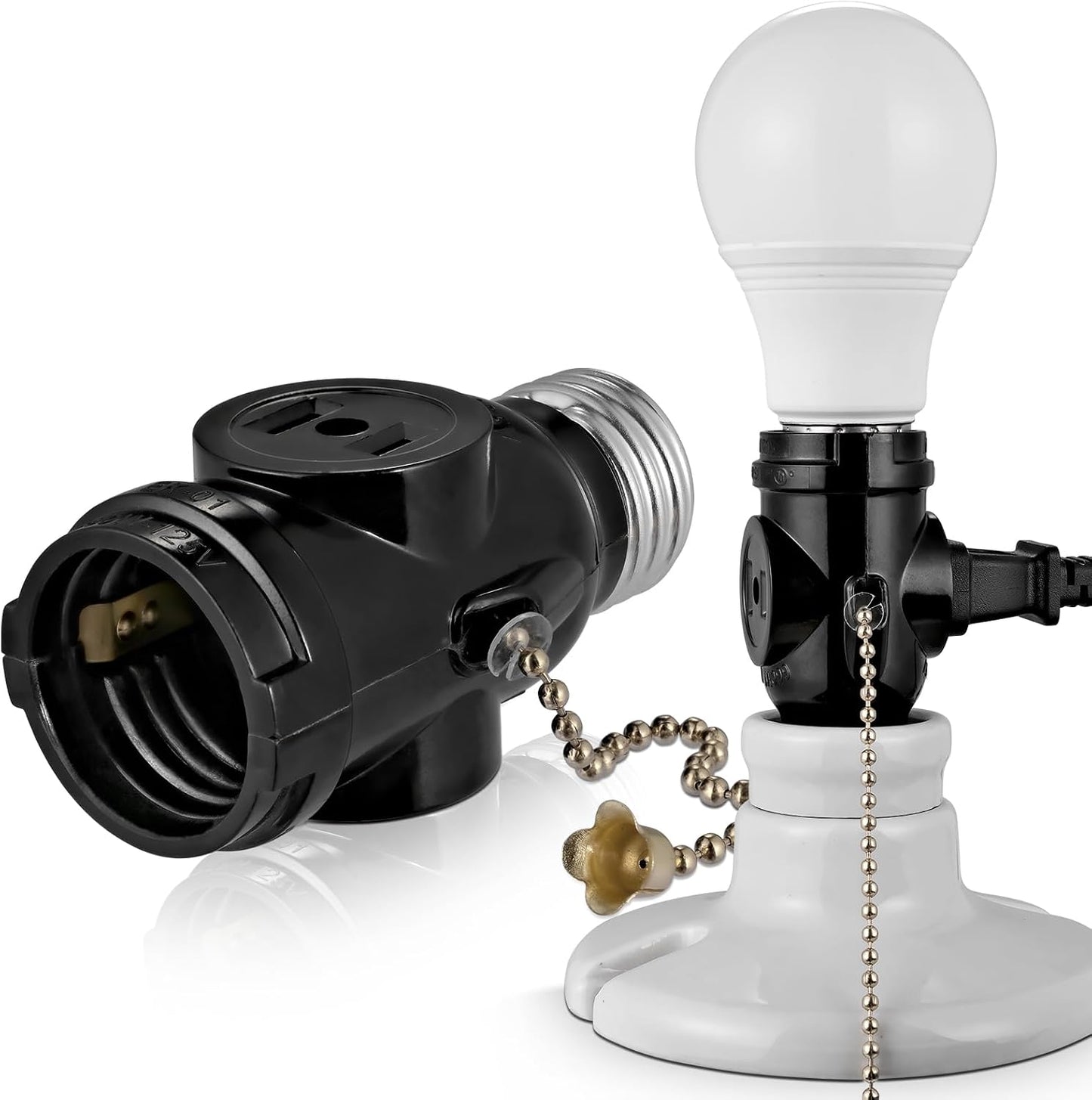 Adaptador enchufe E26 a 2 tomas polarizado
