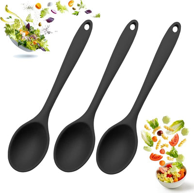 3 Pzas Cucharas Silicona 10.6pulg Antiadherentes Negro