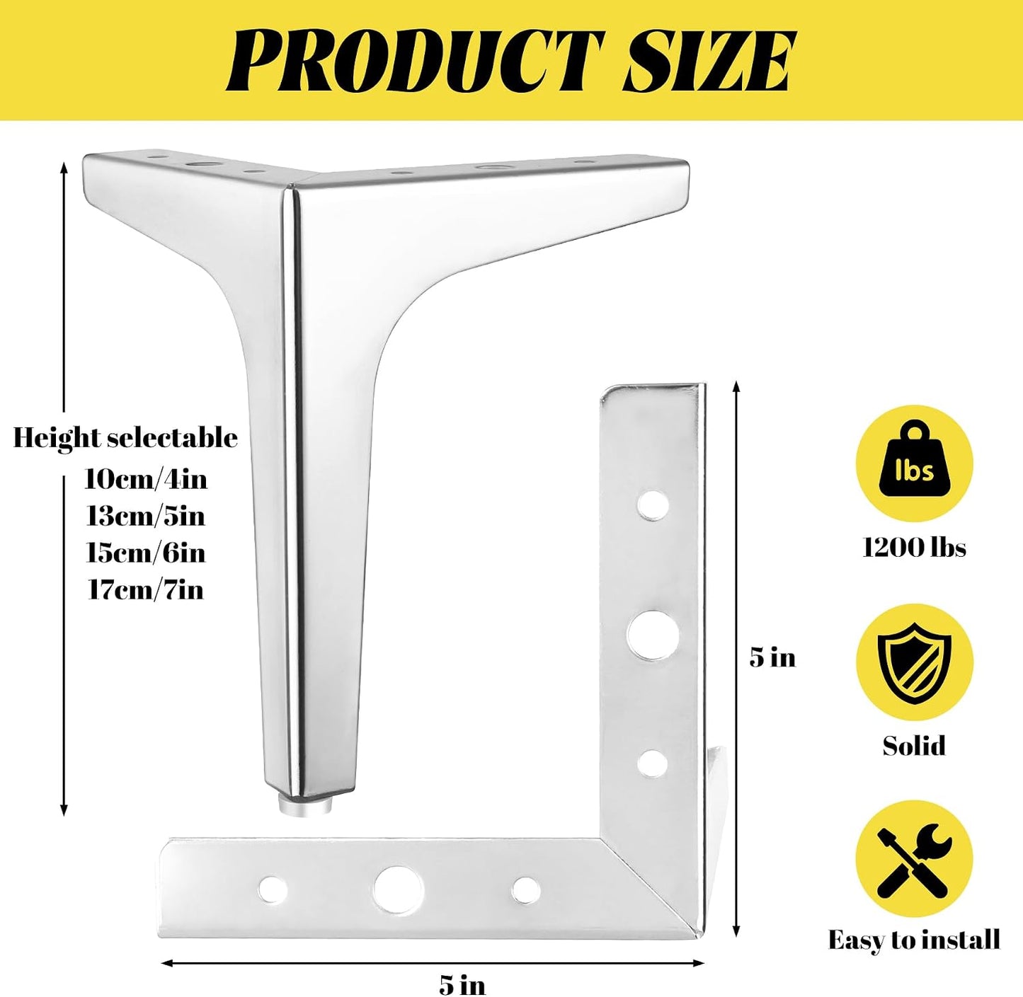 4 Patas Metal Triangulares Cromadas 7pulg para Mesa Silla