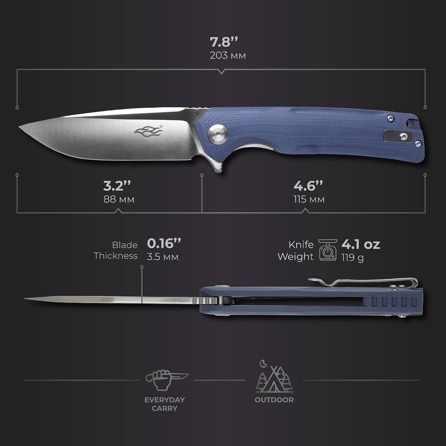 Cuchillo plegable D2 acero mango G10 camping pesca caza