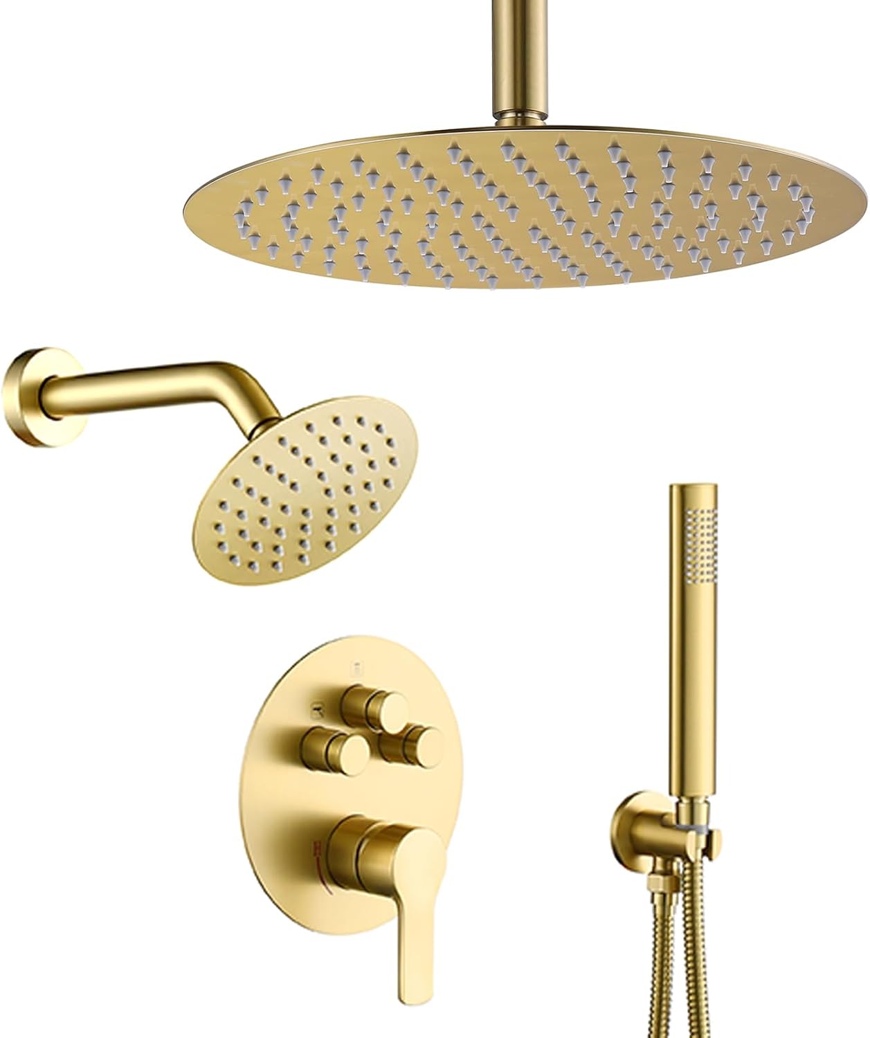 Set ducha dorado cepillado 12pulg con lluvia y baño de mano
