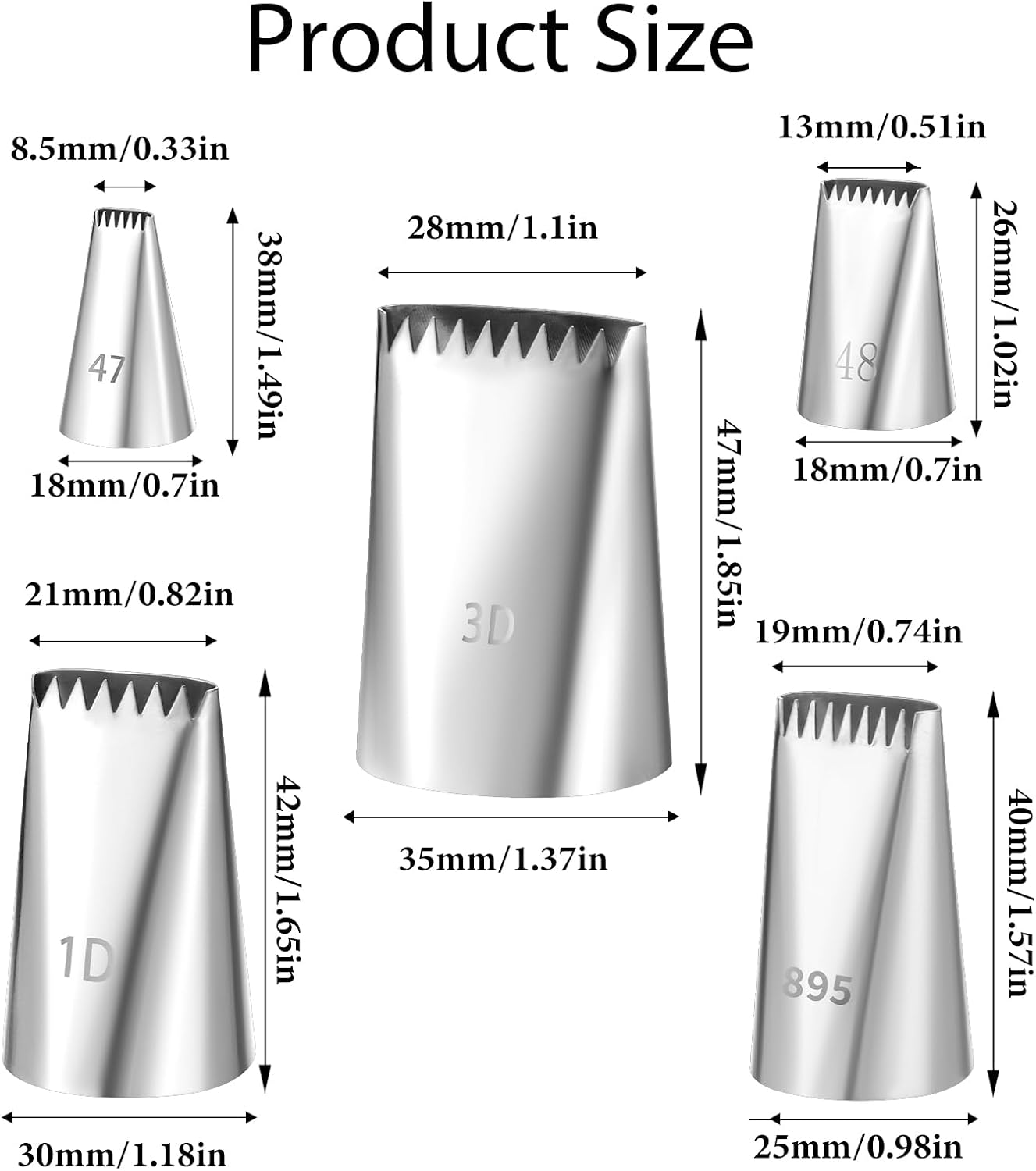 Set 5 puntas tuberías tejido acero inox trenzadas pastelería
