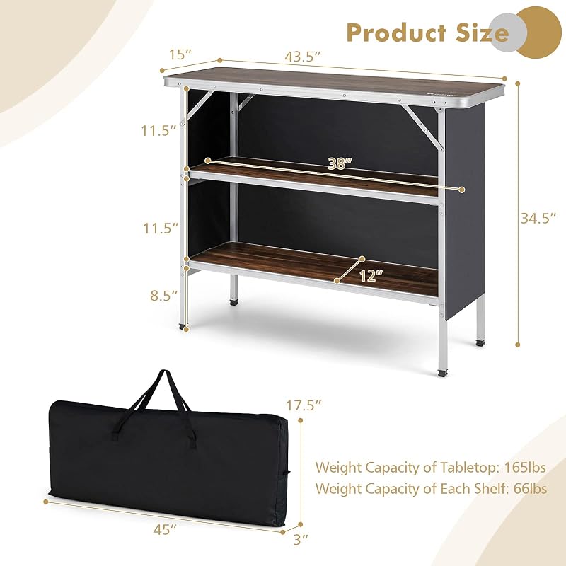 Mesa plegable picnic con bolsa aluminio ligero 2 estantes