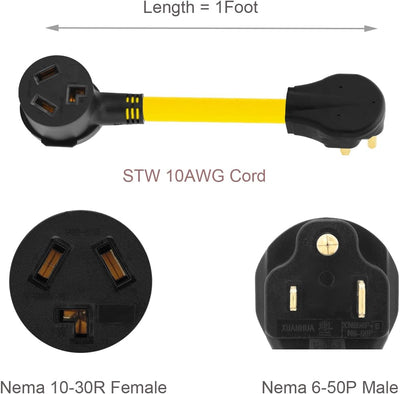 Cable adaptador NEMA 6-50p a 10-30r 10awg 1pie