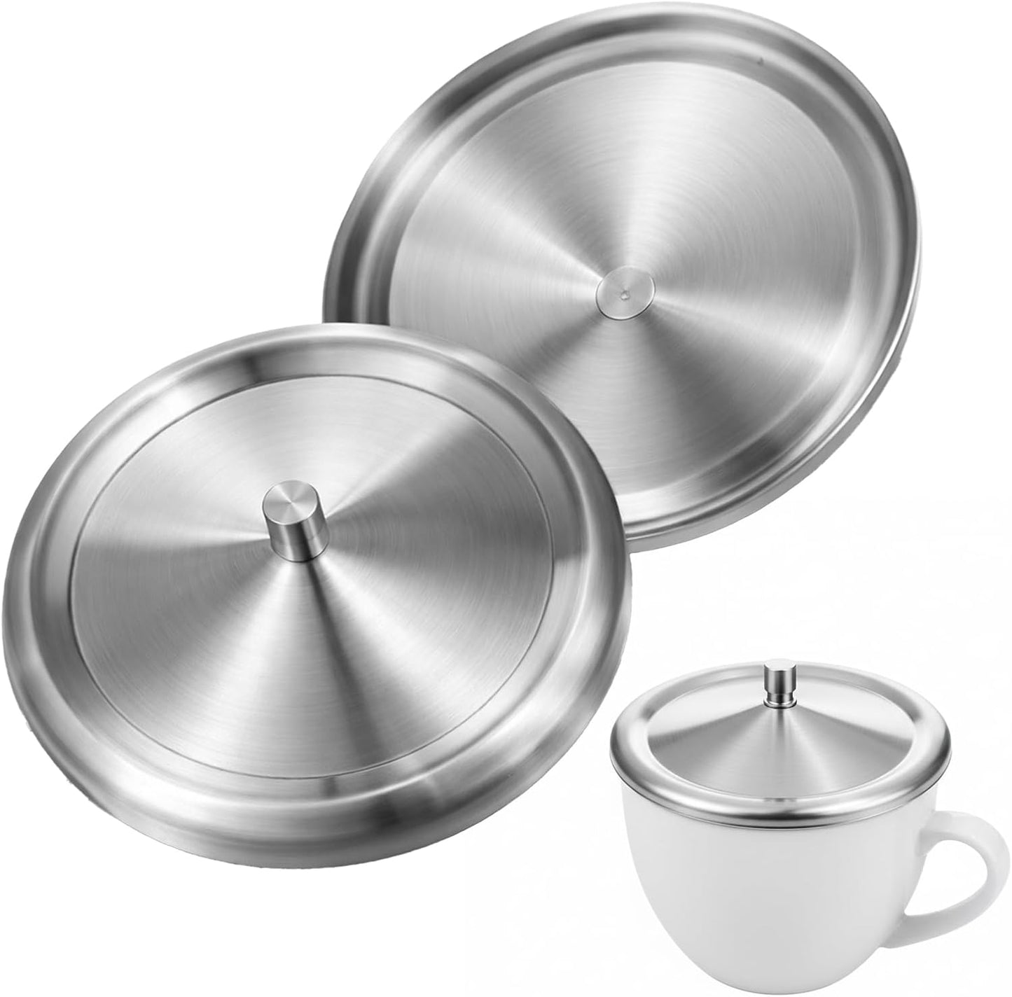 2 Tazones Acero Inox Tapas Universales 4.8pulg Plata