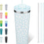 Vaso acero inox 26oz con tapa pajita diseño leopardo azul
