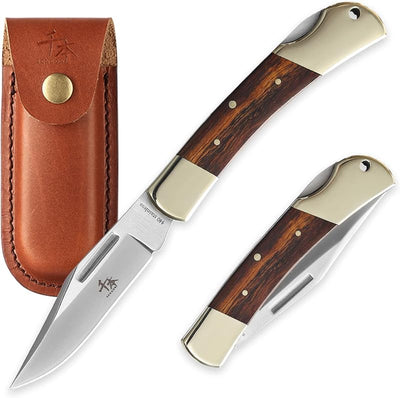 Cuchillo plegable 3.3" acero 440A con funda cuero