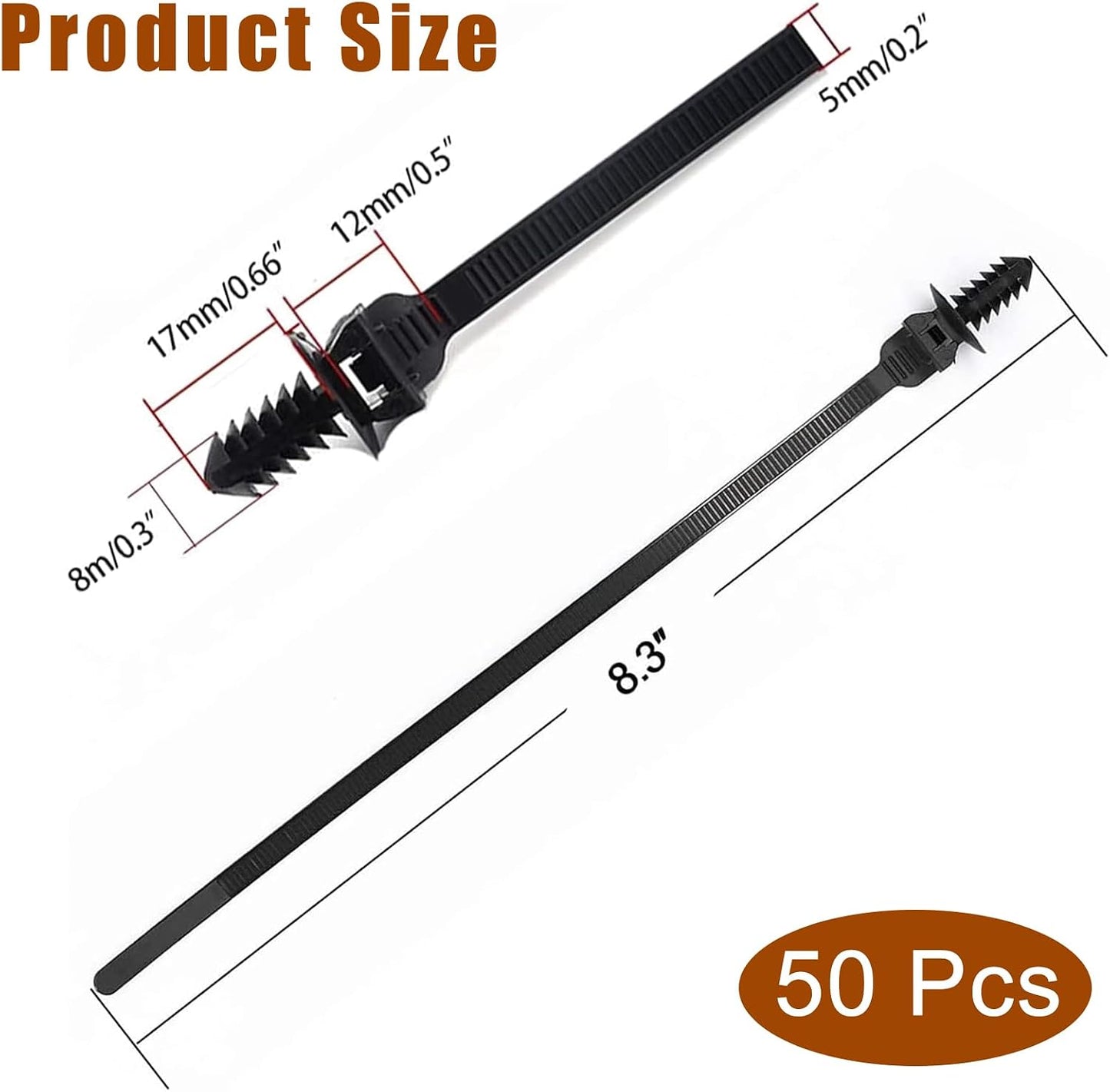 50 Bridas Cables 8.3x0.2pulg Negro Resistente