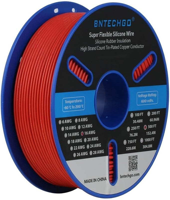 Bobina alambre silicona 16 AWG 500 ft flexible rojo