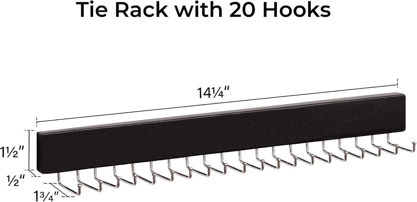 Perchero corbatas 20 ganchos madera para pared negro