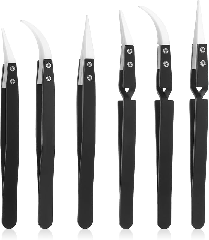 6 Pinzas Cerámica Inversa Precisión Soldadura Negro