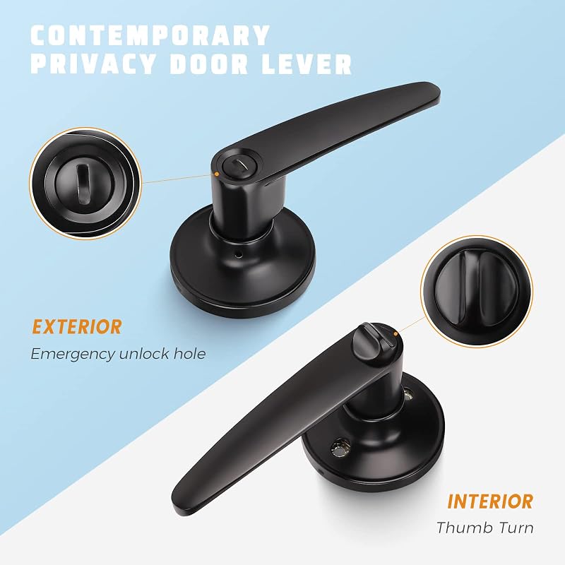 10 Manijas Puerta Dormitorio Negro Mate Cerradura Sin Llave