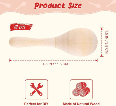 12 Pzas Maracas Madera DIY para Niños