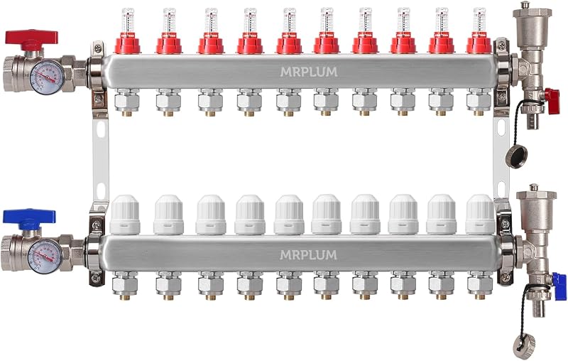 Colector radiante PEX acero inox 10 ramas 1/2pulg