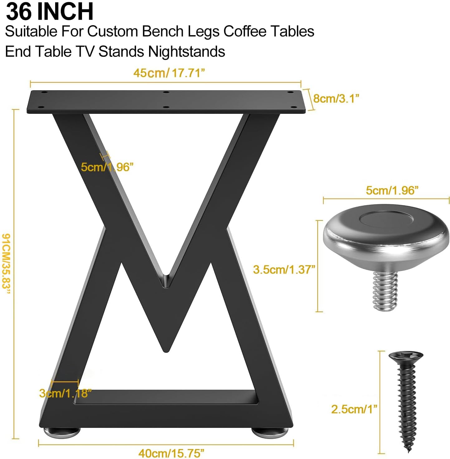 Patas metal para mesa centro 36pulg negras set 2