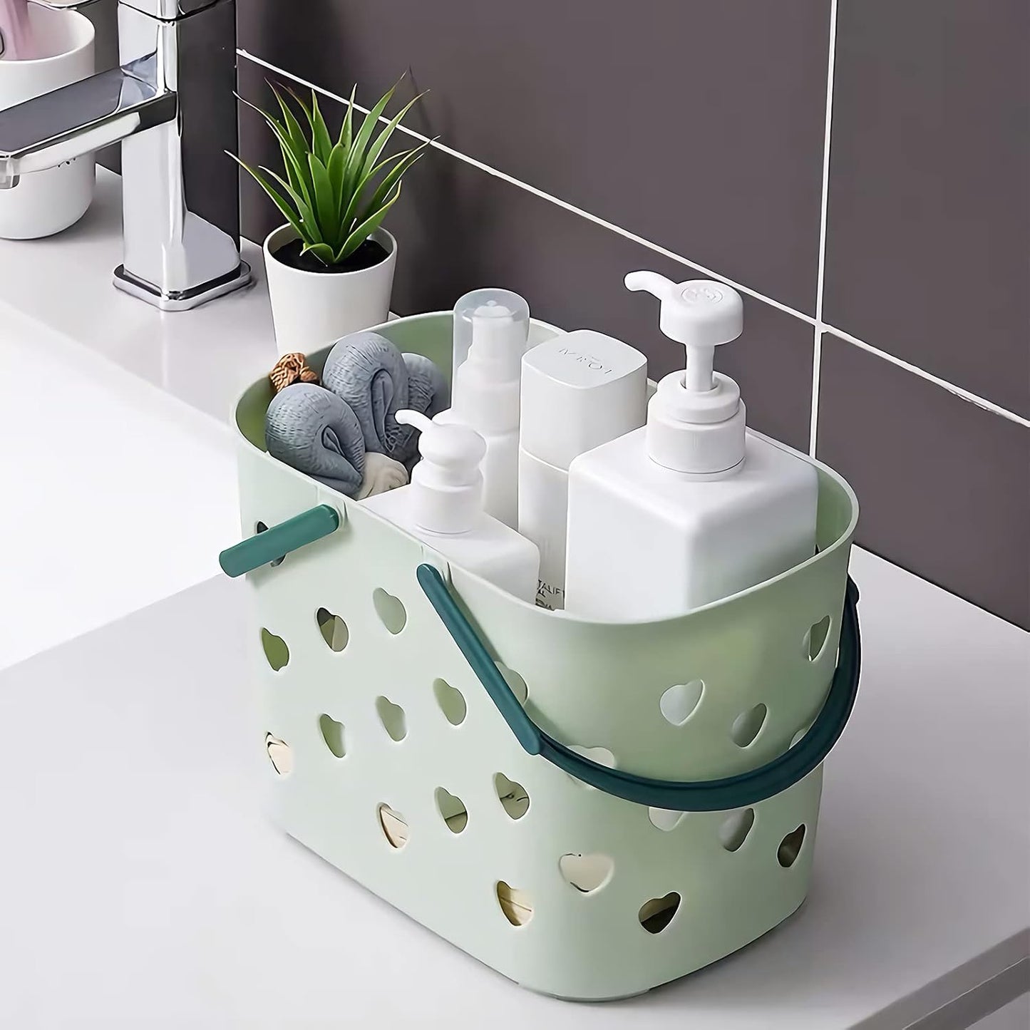 Cesta portátil ducha asa plástico baño cocina