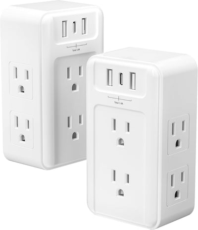 2 Pzas Enchufe Pared Múltiple 6 Salidas 3 USB 3.4A