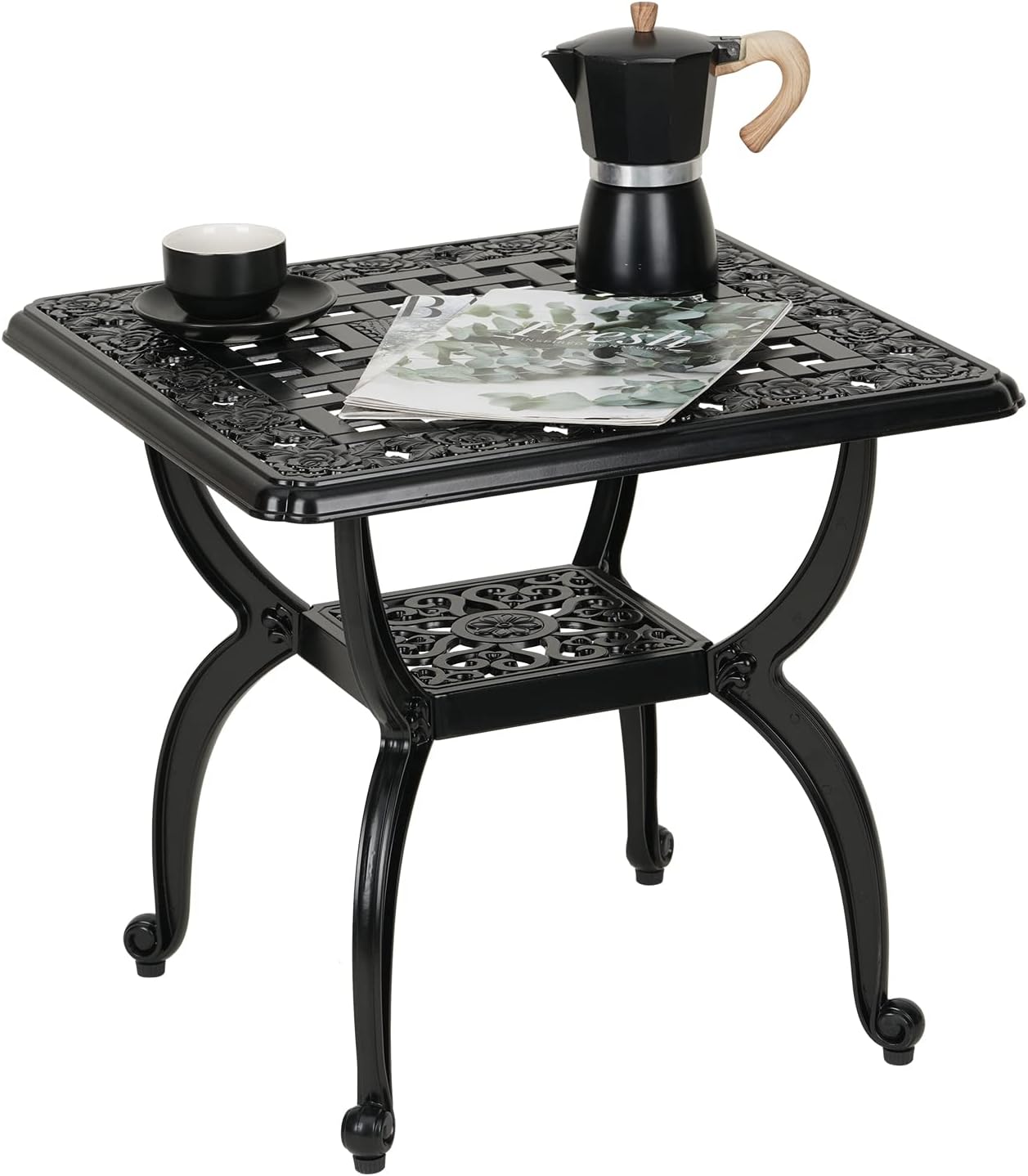 Mesa auxiliar aluminio fundido exterior cuadrada negra