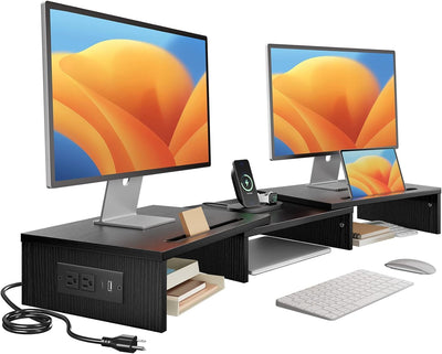 Soporte monitor dual con USB ajustable y elevador para PC