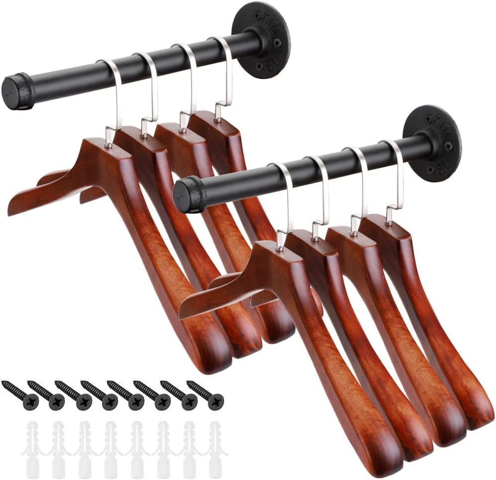 2 Barras Ropa Industrial 12" Soporte Metal Rústico Pared