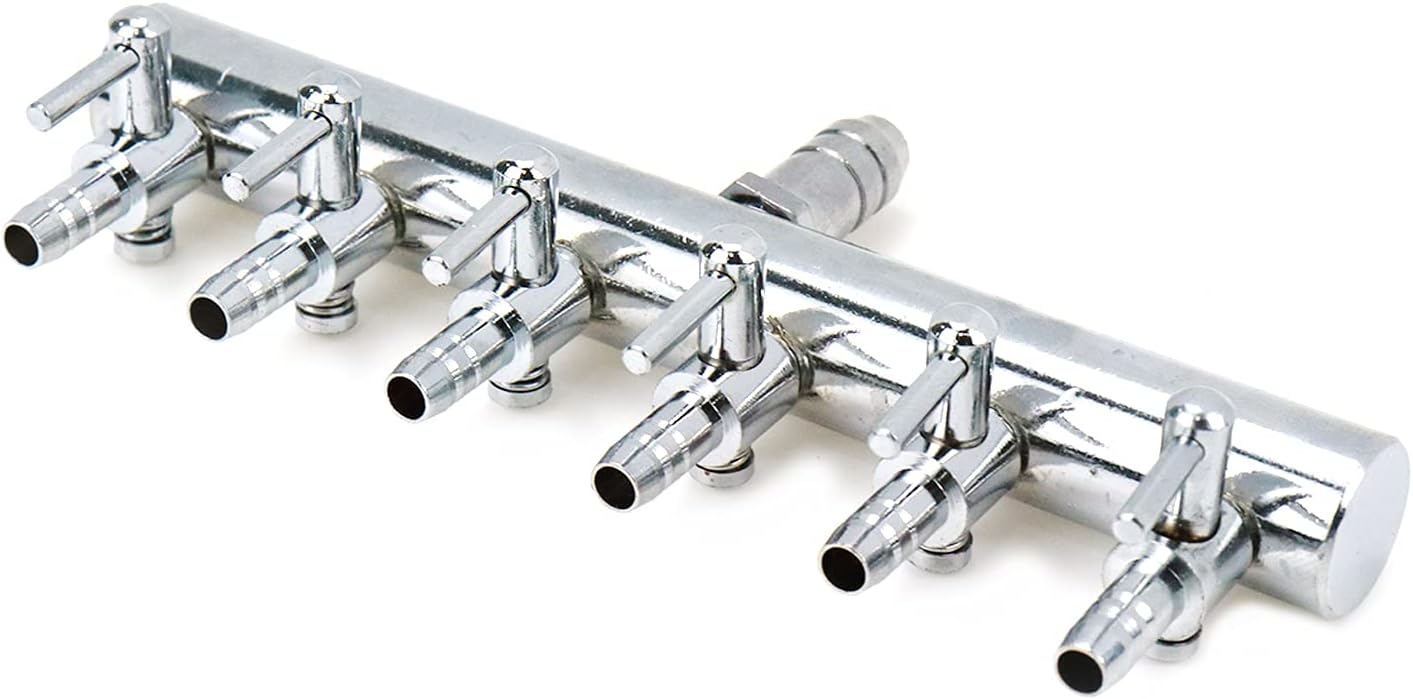 Divisor flujo aire Acuario acero inox 6 vías palanca