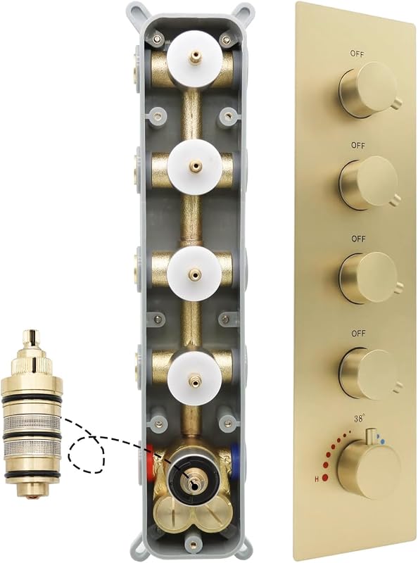 Válvula ducha termostática 4 salidas controlable dorado