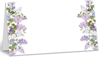 Tarjetas de lugar con diseño floral de clavo morado para mesa de baby shower y boda
