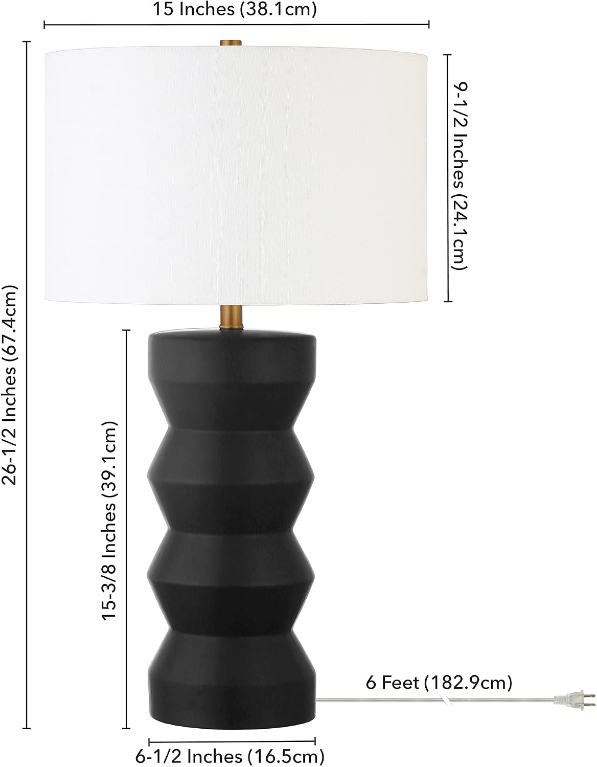 Lámpara mesa cerámica 28pulg pantalla tela negro mate y