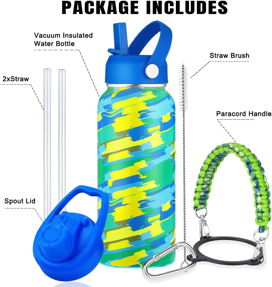 Botella agua acero inox 24-40oz con asas y correa