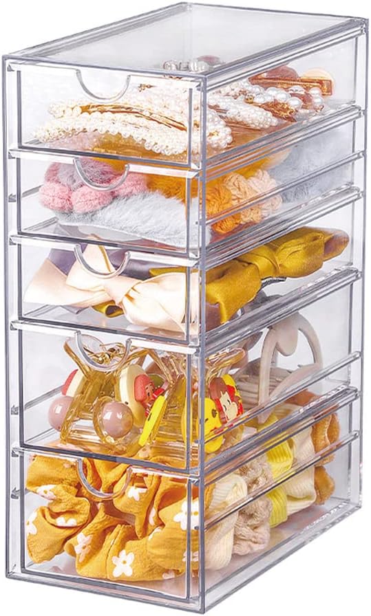 Caja almacenamiento transparente 5 cajones para accesorios cabello