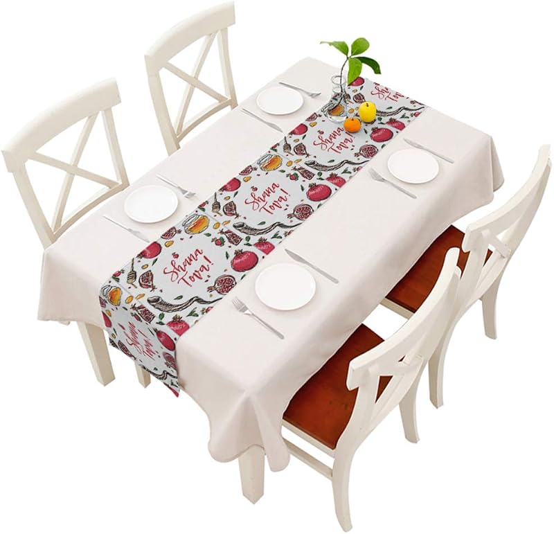 Camino mesa Rosh Hashanah 14x72pulg algodón lino decoración