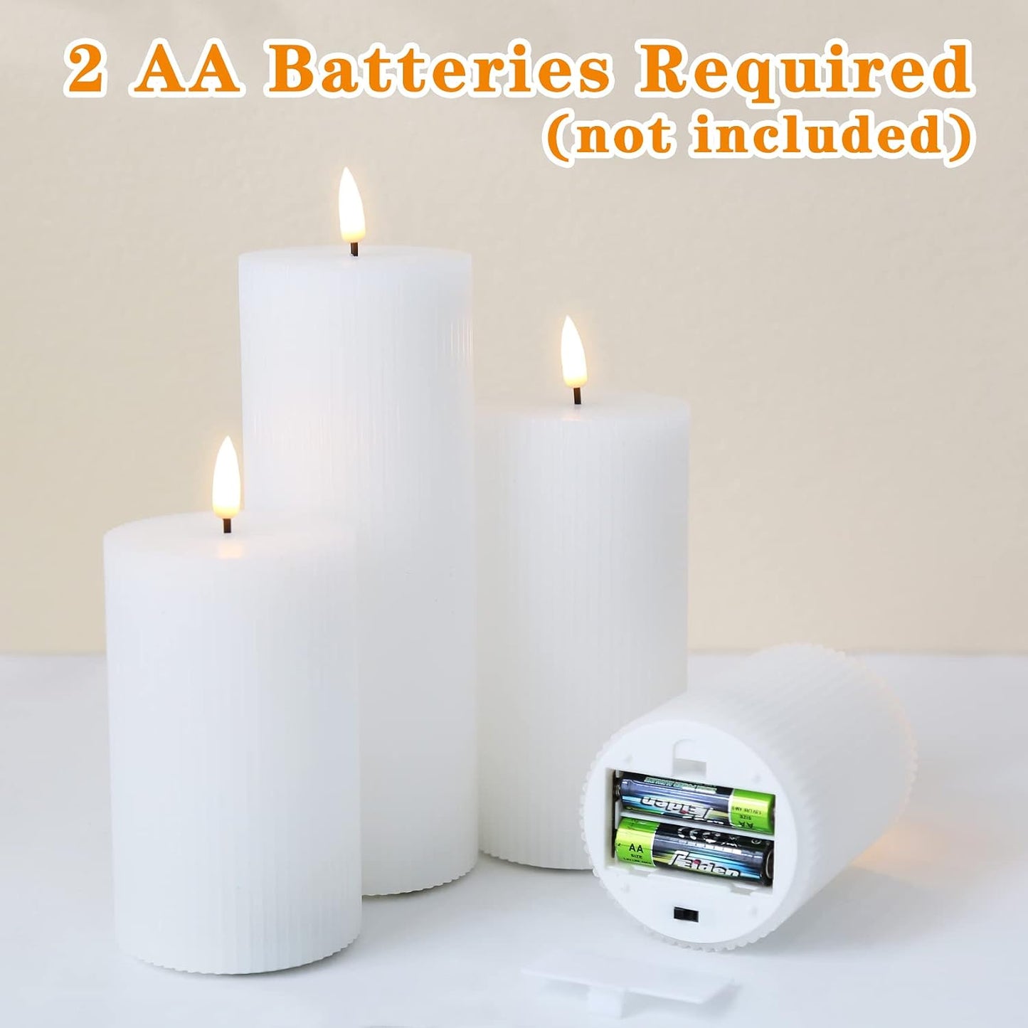 Velas pilar LED parpadeantes sin llama blancas 3-8 pulg set 4