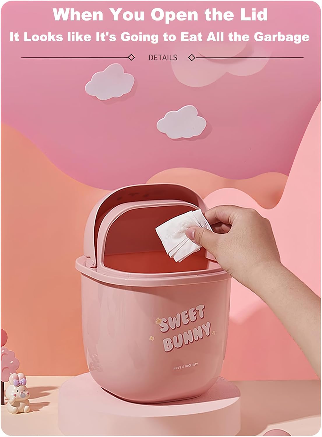 Cubo basura 0.4gal dormitorio 60 bolsas conejo blanco