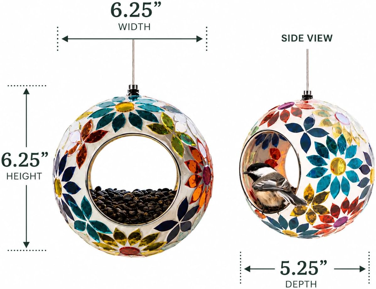 Comedero colgante vidrio para pájaros multicolor