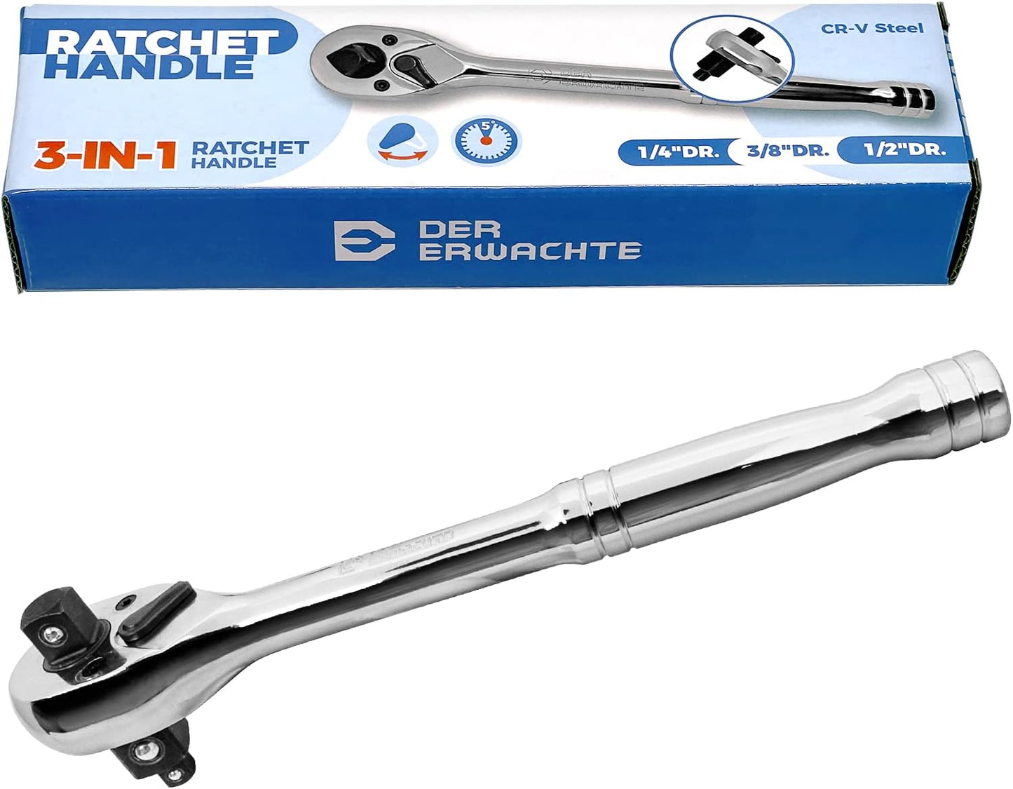 Llave trinquete 3en1 1/4-1/2 pulg 72 dientes cromo