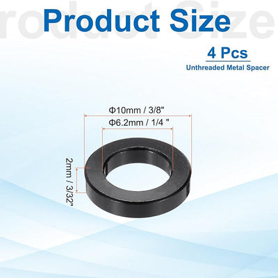 4 Espaciadores Aluminio M6 1/4x3/8" Redondo Negro