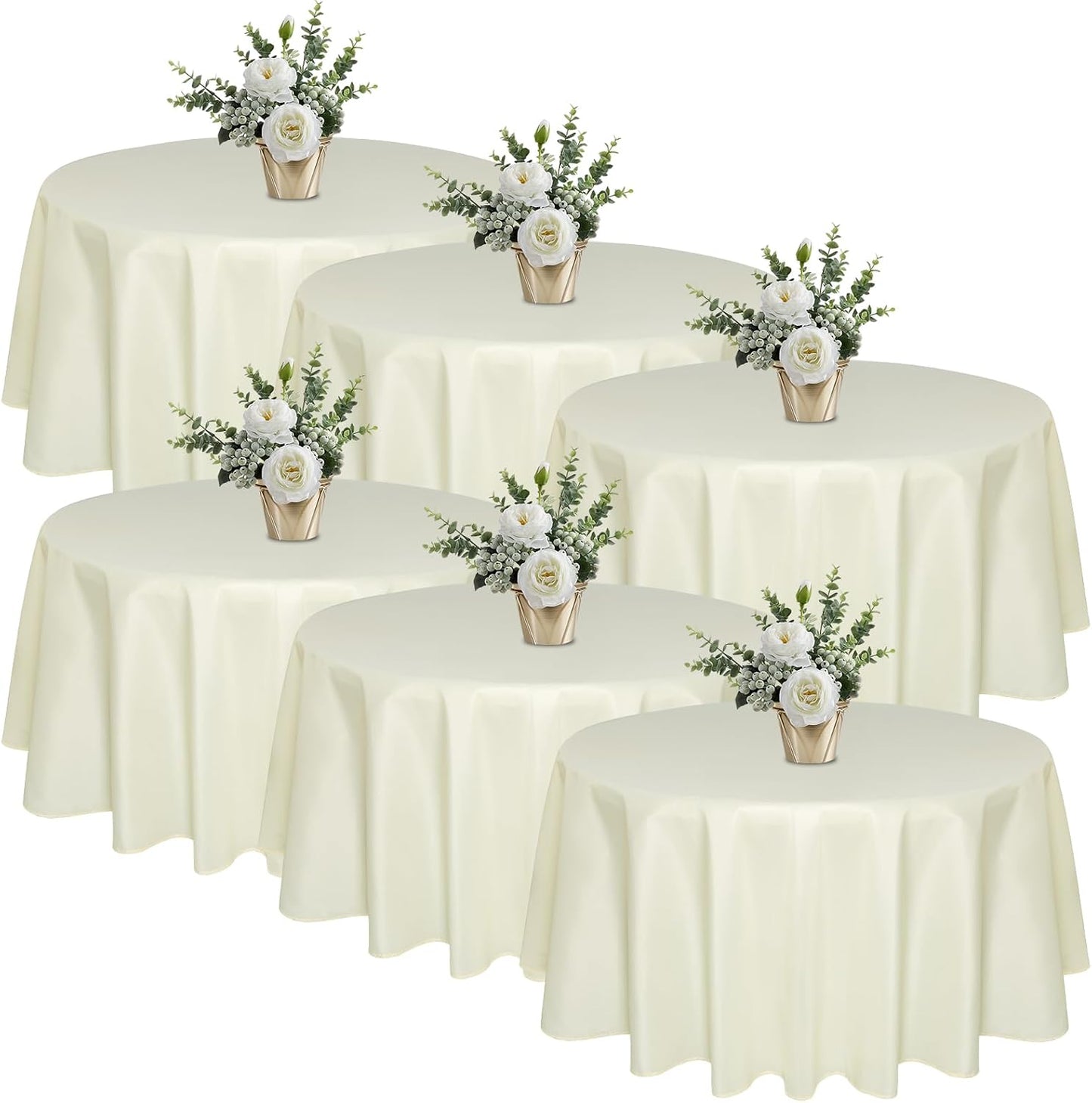 6 Manteles Redondos Beige 108pulg Poliéster Reutilizables