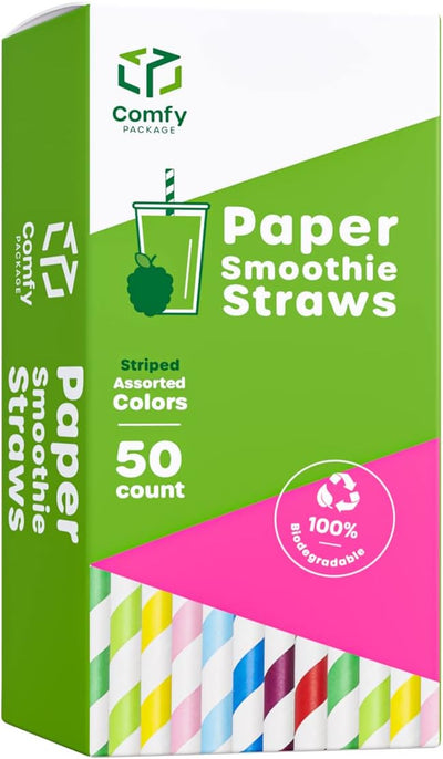 50 Pzas Batido Papel Jumbo 0.394pulg Pajitas Boba Biodegradables