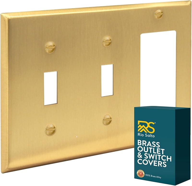 Placa pared metal 3 segmentos color dorado interruptor luz