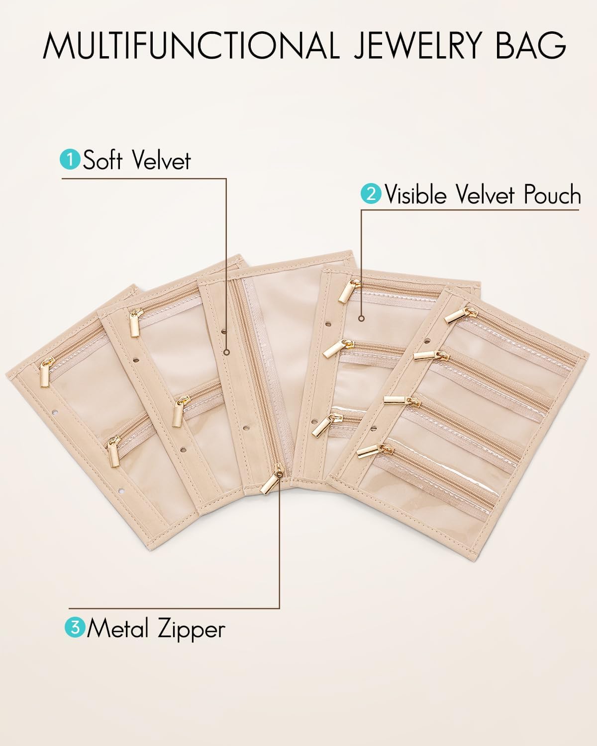 Bolsas de terciopelo para joyas 5 pzas con cremallera